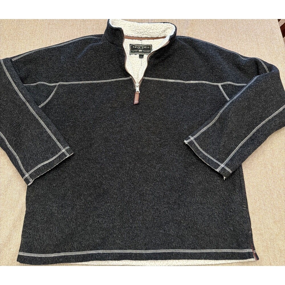 True Grit Men's XL Charcoal Quarter-Zip Sweater with Sherpa Collar Warm Thick